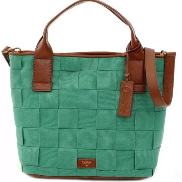 Fossil Handbags - Fossil Green Woven Canvas Emerson Satchel Bag